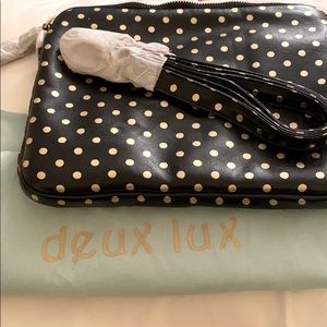 Deuce Luxe black & gold polka dot bag